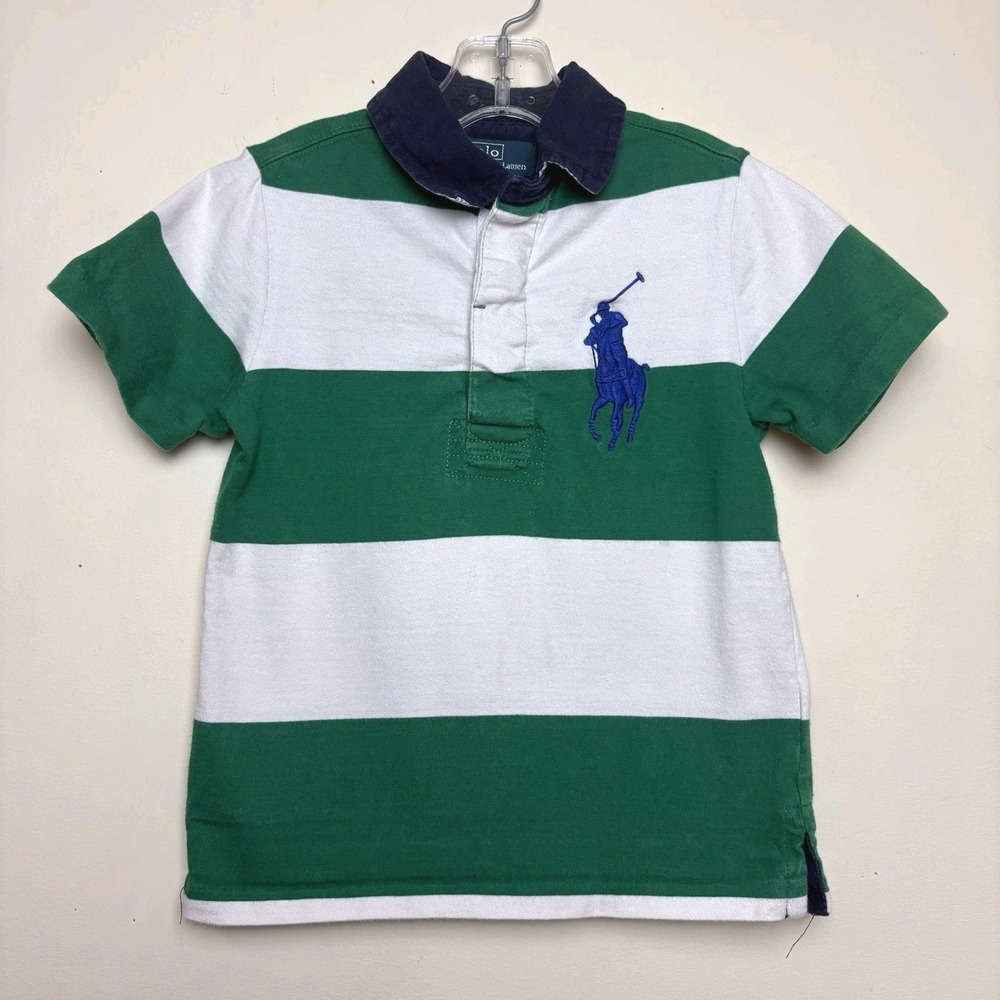 Polo Ralph Lauren Boys Size 4 Big Pony Short Sleeve Polo Shirt Rugby Green White